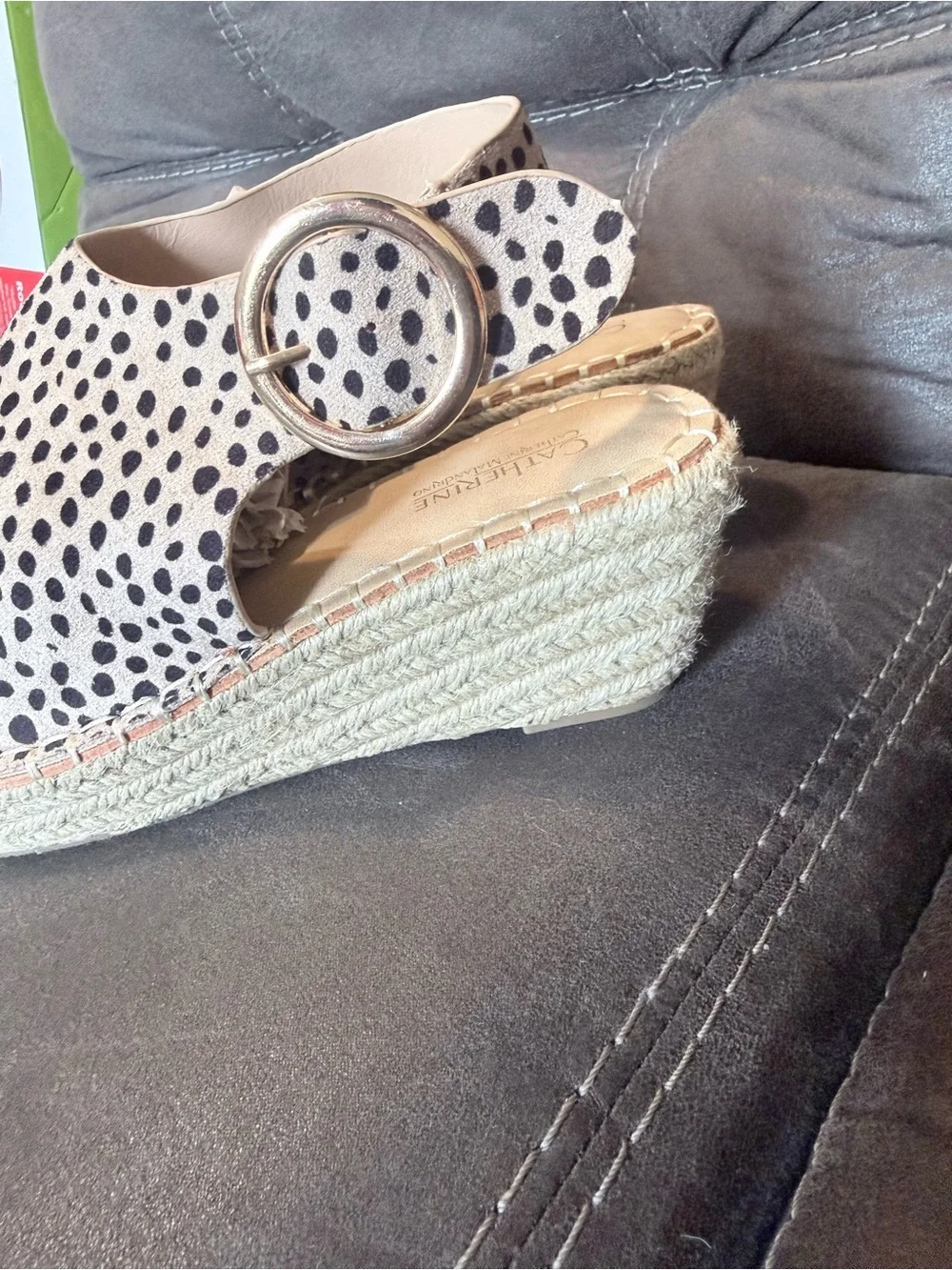 Catherine Malandrino Spotted Espadrille Wedge Sandals in Cream and Black